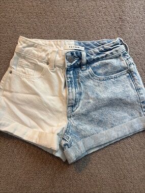 PacSun Two-Tone White and Light Blue Denim Shorts